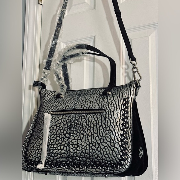 orYANY Handbags - orYANY Silver & Black Embossed Leather Suede Top-Handle Crossbody Bag Large NWT